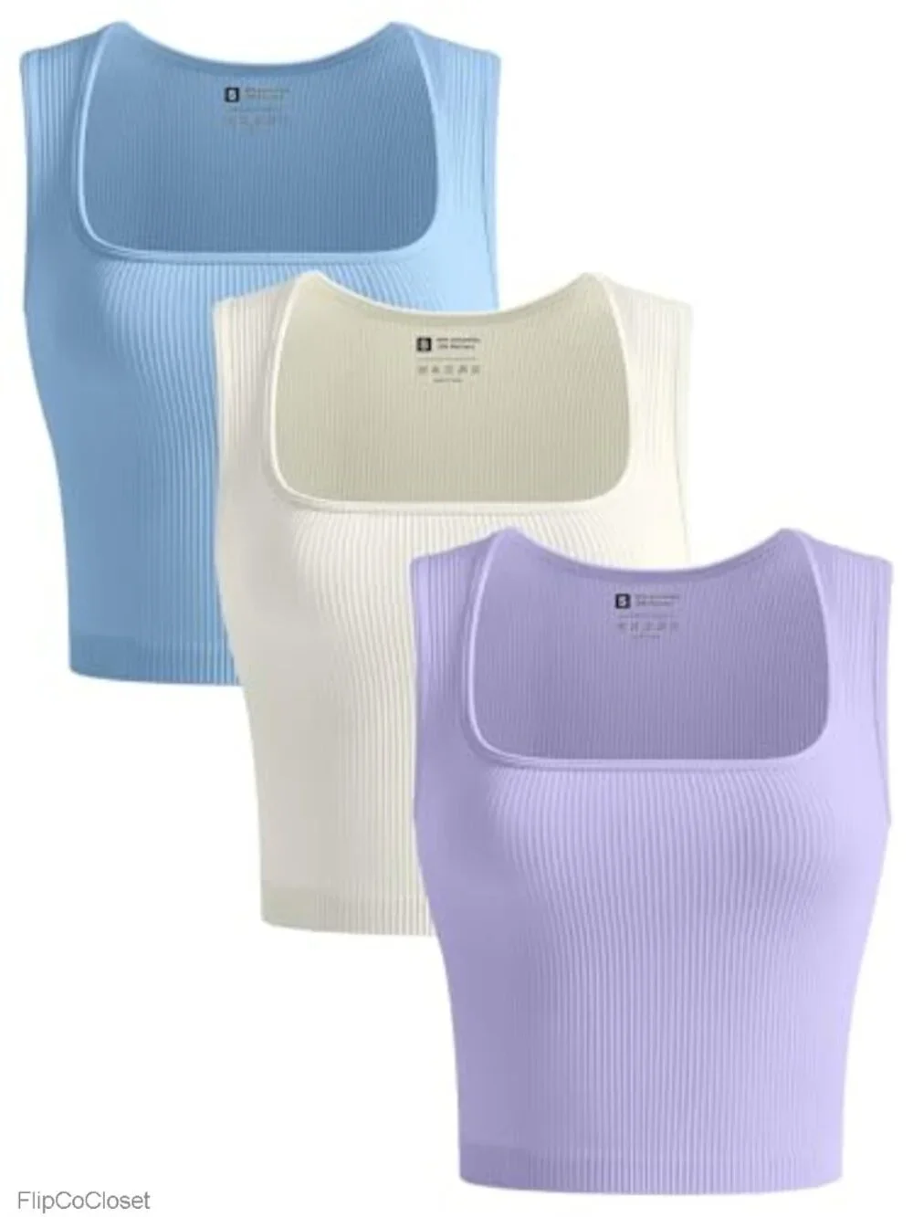 3 Pack Seamless Ribbed Crop Tank Tops Square Neck Sleeveless Workout Yoga Shirts